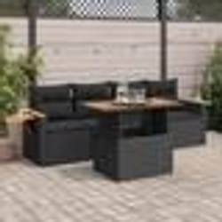 vidaXL Salon de jardin 5 pcs avec coussins noir résine tressée acacia