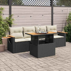 vidaXL Salon de jardin 5 pcs avec coussins noir résine tressée acacia