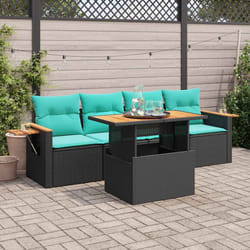 Salon De Jardin 5 Pcs Avec Coussins Noir Résine Tressée Vidaxl