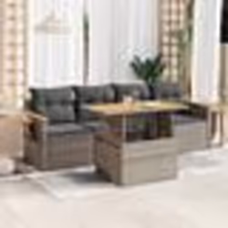 vidaXL Salon de jardin 5 pcs avec coussins gris résine tressée acacia