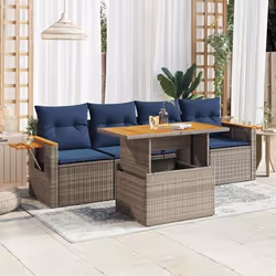 vidaXL Salon de jardin 5 pcs avec coussins gris résine tressée
