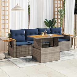 vidaXL Salon de jardin 5 pcs avec coussins gris résine tressée