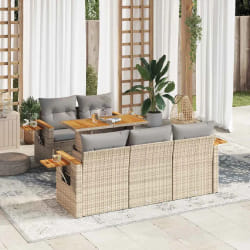 vidaXL Salon de jardin 6 pcs avec coussins beige résine tressée acacia