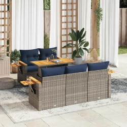 vidaXL Salon de jardin 6 pcs avec coussins gris résine tressée