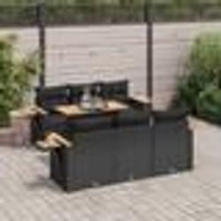 vidaXL Salon de jardin avec coussins 7 pcs noir résine tressée acacia
