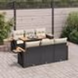 vidaXL Salon de jardin avec coussins 7 pcs noir résine tressée acacia