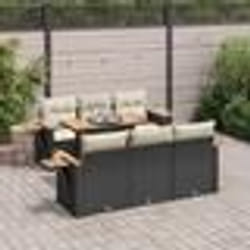 vidaXL Salon de jardin avec coussins 7 pcs noir résine tressée acacia