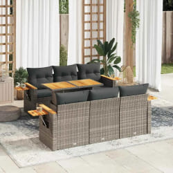 vidaXL Salon de jardin avec coussins 7 pcs gris résine tressée acacia