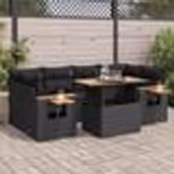 vidaXL Salon de jardin avec coussins 7 pcs noir résine tressée acacia