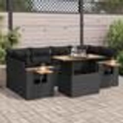 vidaXL Salon de jardin avec coussins 7 pcs noir résine tressée acacia