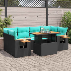 Salon De Jardin 7 Pcs Avec Coussins Noir Résine Tressée Vidaxl