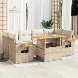 vidaXL Salon de jardin avec coussins 7 pcs beige résine tressée acacia