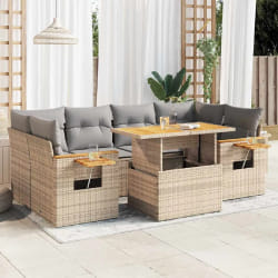 vidaXL Salon de jardin avec coussins 7 pcs beige résine tressée acacia