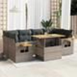 vidaXL Salon de jardin avec coussins 7 pcs gris résine tressée acacia