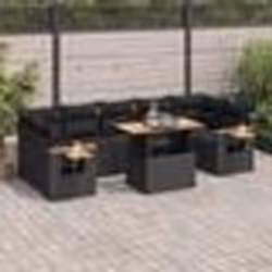 vidaXL Salon de jardin avec coussins 8 pcs noir résine tressée acacia