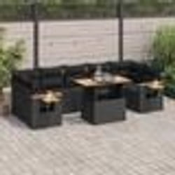 vidaXL Salon de jardin avec coussins 8 pcs noir résine tressée acacia