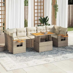 vidaXL Salon de jardin avec coussins 8 pcs beige résine tressée acacia