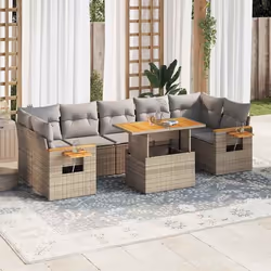 vidaXL Salon de jardin avec coussins 8 pcs beige résine tressée acacia