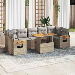 vidaXL Salon de jardin avec coussins 8 pcs beige résine tressée acacia