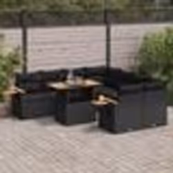 vidaXL Salon de jardin avec coussins 9 pcs noir résine tressée acacia