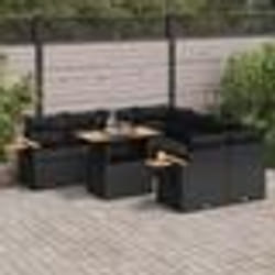 vidaXL Salon de jardin avec coussins 9 pcs noir résine tressée acacia