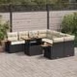 vidaXL Salon de jardin avec coussins 9 pcs noir résine tressée acacia