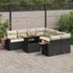 vidaXL Salon de jardin avec coussins 9 pcs noir résine tressée acacia