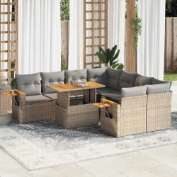 vidaXL Salon de jardin avec coussins 9 pcs beige résine tressée acacia