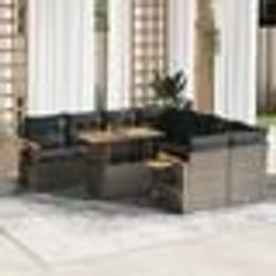 vidaXL Salon de jardin avec coussins 9 pcs gris résine tressée acacia
