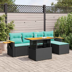 Salon De Jardin 6 Pcs Avec Coussins Noir Résine Tressée Acacia Vidaxl