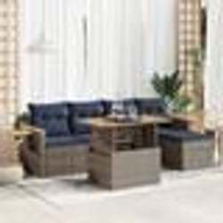 vidaXL Salon de jardin avec coussins 6 pcs gris résine tressée acacia