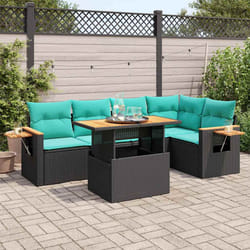 Salon De Jardin 6 Pcs Avec Coussins Noir Résine Tressée Acacia Vidaxl