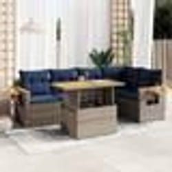 vidaXL Salon de jardin avec coussins 6 pcs gris résine tressée acacia