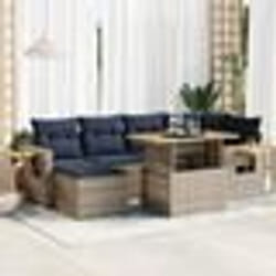 vidaXL Salon de jardin avec coussins 7 pcs noir résine tressée acacia