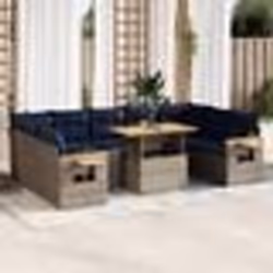 vidaXL Salon de jardin avec coussins 10 pcs gris résine tressée acacia