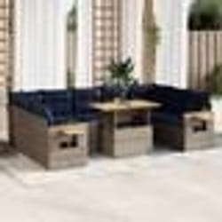 vidaXL Salon de jardin avec coussins 10 pcs gris résine tressée acacia
