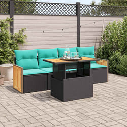 Salon De Jardin 5 Pcs Avec Coussins Noir Résine Tressée Acacia Vidaxl