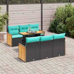 Salon De Jardin Avec Coussins 7 Pcs Noir Résine Tressée Acacia Vidaxl