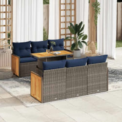 vidaXL Salon de jardin avec coussins 7 pcs gris résine tressée acacia
