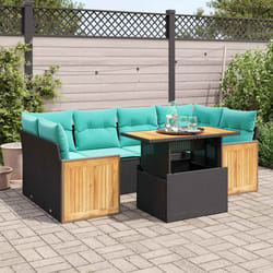 Salon De Jardin Avec Coussins 7 Pcs Noir Résine Tressée Acacia Vidaxl