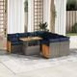 vidaXL Salon de jardin avec coussins 9 pcs gris résine tressée acacia