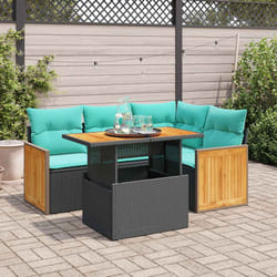 Salon De Jardin 5 Pcs Avec Coussins Noir Résine Tressée Acacia Vidaxl