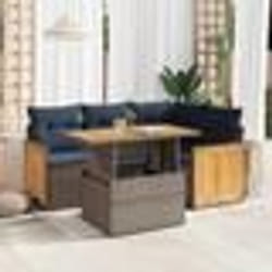 vidaXL Salon de jardin 5 pcs avec coussins gris résine tressée acacia