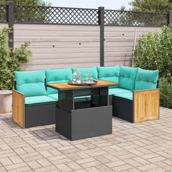 Salon De Jardin 6 Pcs Avec Coussins Noir Résine Tressée Acacia Vidaxl
