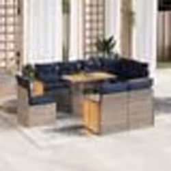 vidaXL Salon de jardin avec coussins 9 pcs gris résine tressée acacia