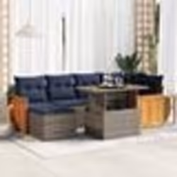 vidaXL Salon de jardin avec coussins 7 pcs noir résine tressée acacia