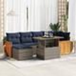 vidaXL Salon de jardin avec coussins 7 pcs noir résine tressée acacia