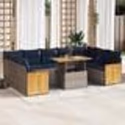 vidaXL Salon de jardin avec coussins 10 pcs gris résine tressée acacia