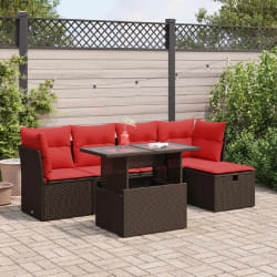vidaXL Salon de jardin avec coussins 6pcs marron résine tressée acacia