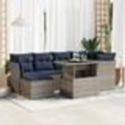 vidaXL Salon de jardin avec coussins 7 pcs gris résine tressée acacia